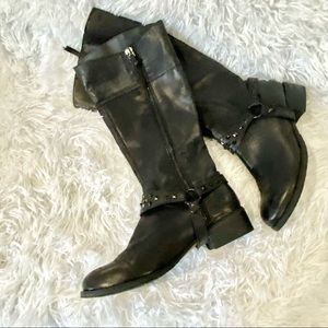 NEW!! BP Bella Black Leather Knee High Studded Harness Riding Boots